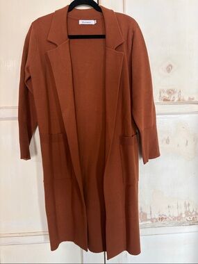 Rust Long Open Trench Cardigan